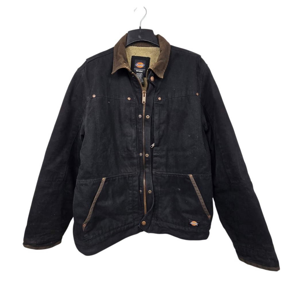 Vintage Dickies Canvas Work Barn Chore Jacket Mens XL Tall Black Sherpa Grunge